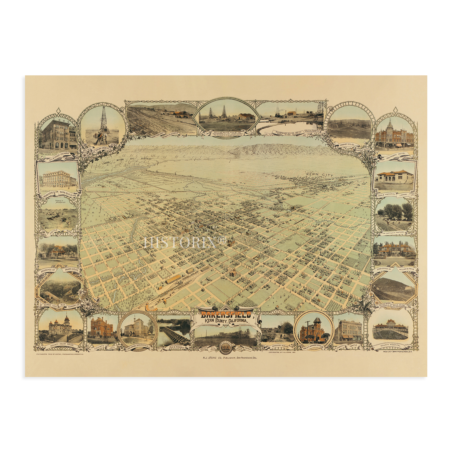 1901 Bakersfield California Map Poster - History Wall Art Map of Bakersfield CA - Bild 9 von 16