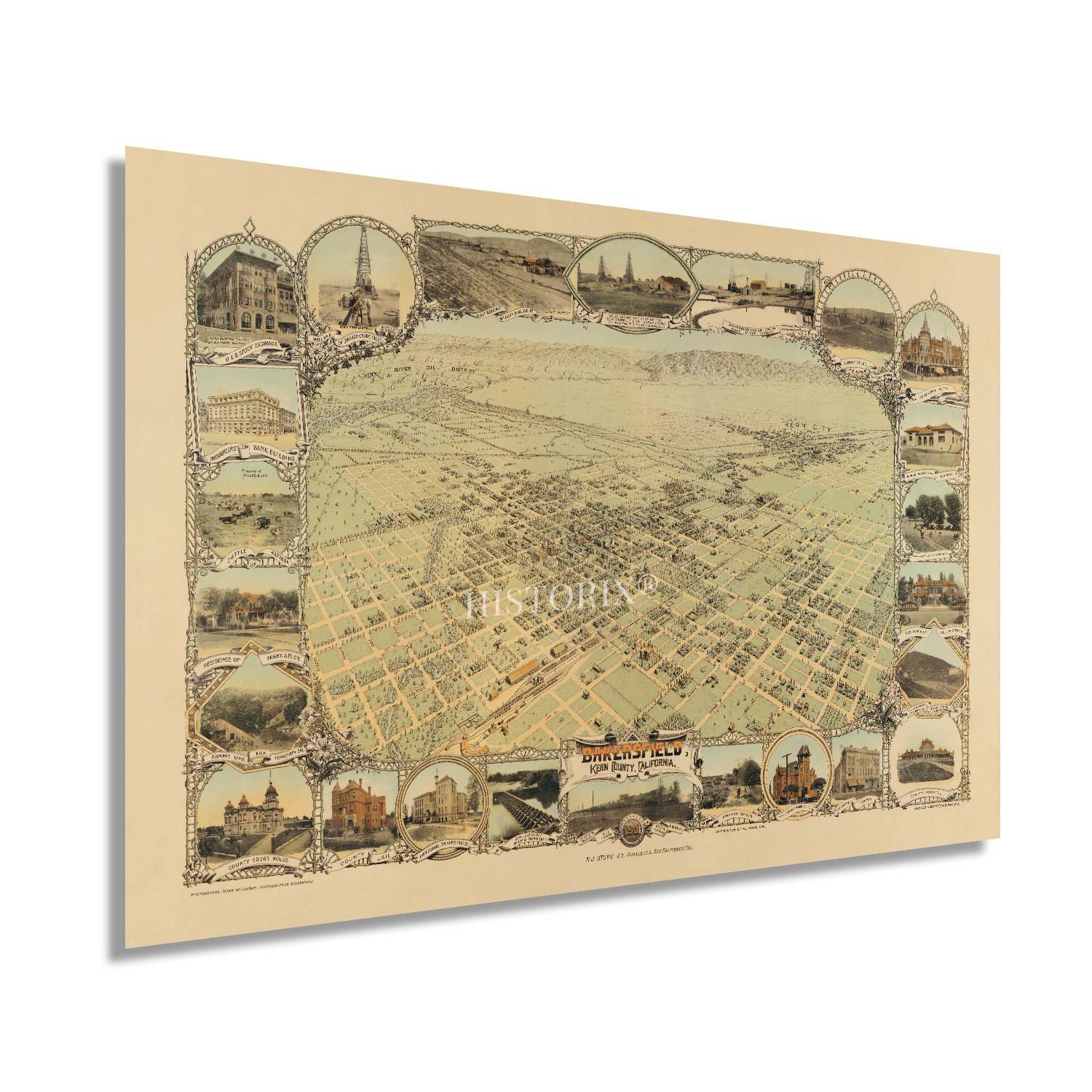 1901 Bakersfield California Map Poster - History Wall Art Map of Bakersfield CA - Bild 10 von 16