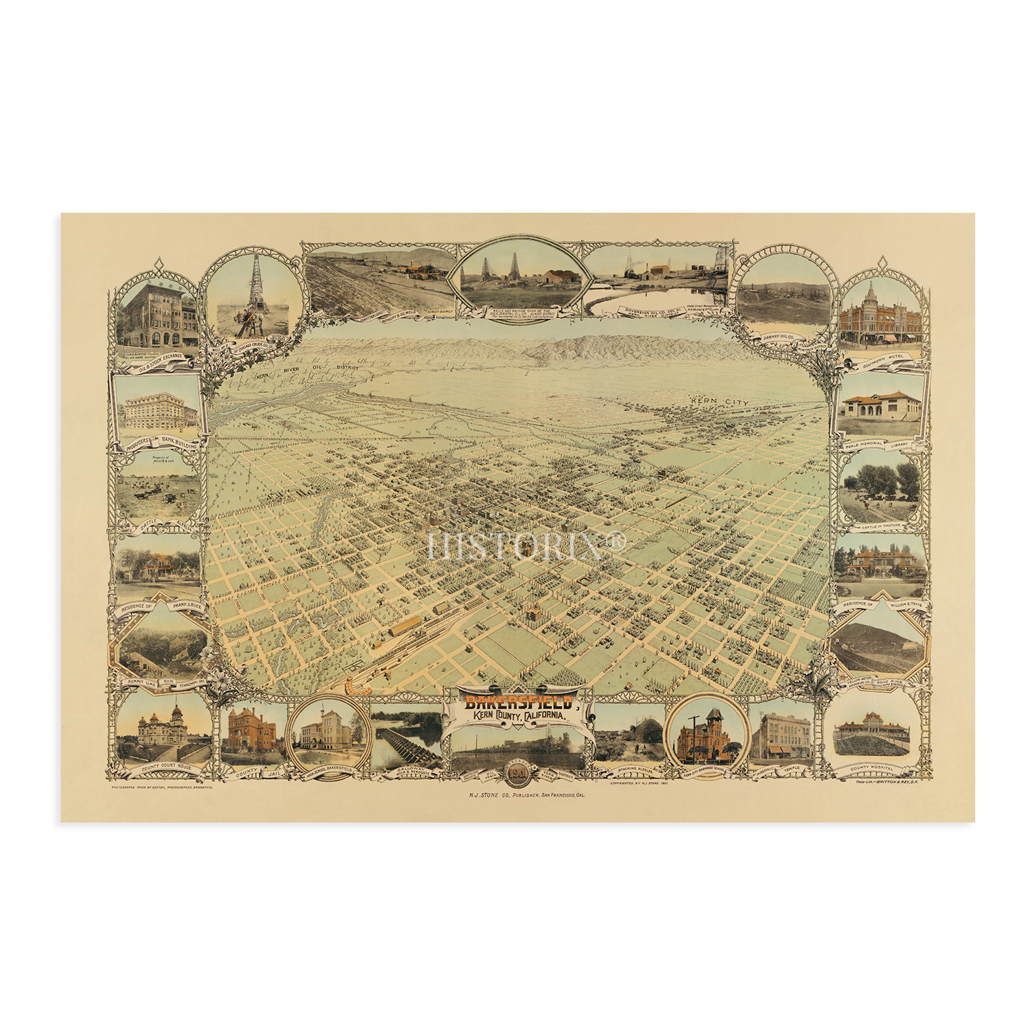 1901 Bakersfield California Map Poster - History Wall Art Map of Bakersfield CA - Bild 16 von 16