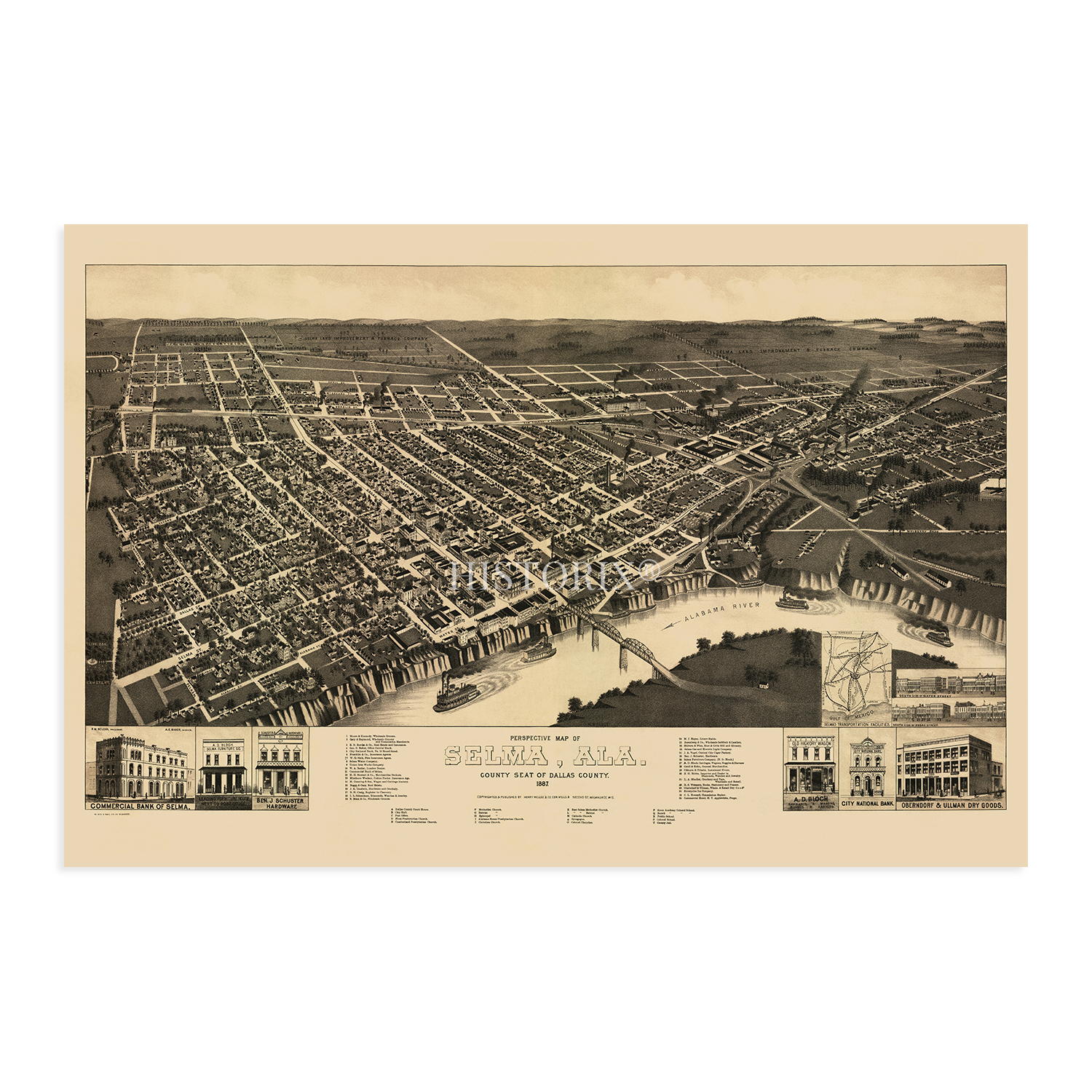 1887 Selma Alabama Map Poster Old Map of Selma City Dallas County AL 1887 Selma Alabama Map Poster Old Map of Selma City Dallas County AL