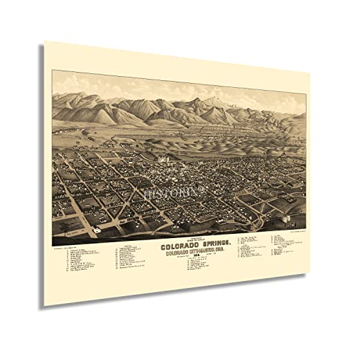 1882 Colorado Springs Colorado Map - History Wall Map of Colorado Springs Poster - Picture 3 of 16