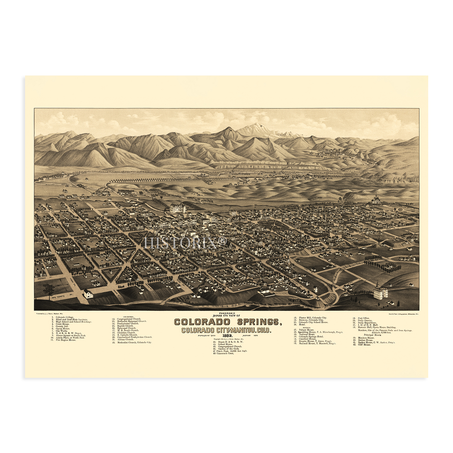 1882 Colorado Springs Colorado Map - History Wall Map of Colorado Springs Poster - Picture 9 of 16