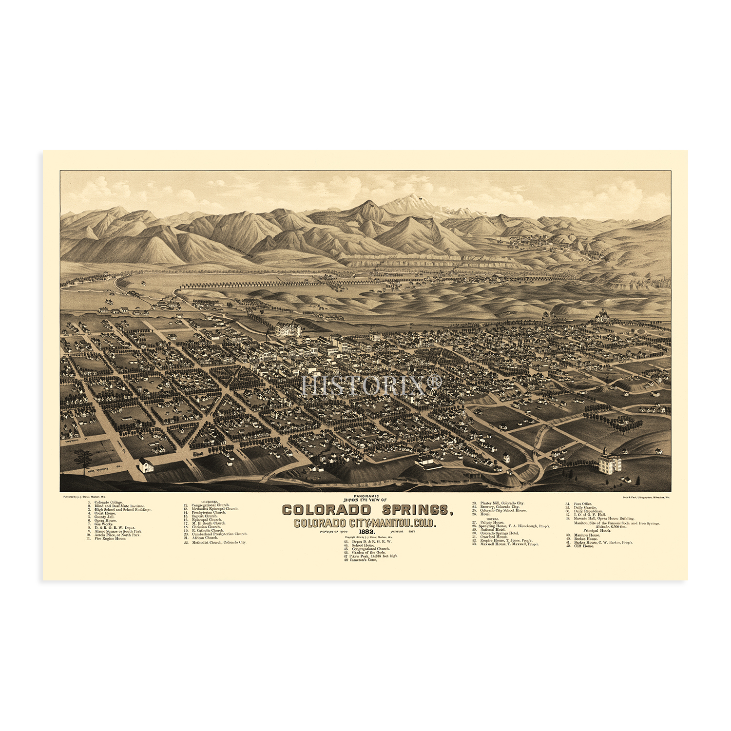 1882 Colorado Springs Colorado Map - History Wall Map of Colorado Springs Poster - Picture 16 of 16
