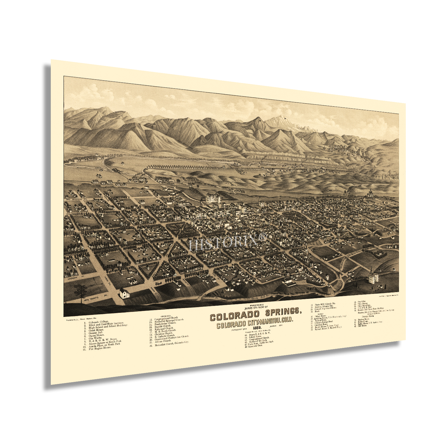 1882 Colorado Springs Colorado Map - History Wall Map of Colorado Springs Poster - Picture 10 of 16
