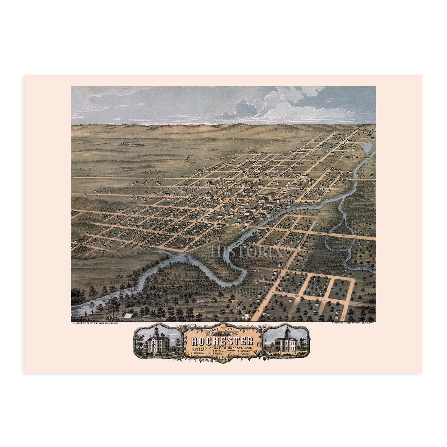 Póster de mapa de Rochester Minnesota 1869 - antiguo mapa de Rochester de MN estampado de arte de pared - Imagen 9 de 16