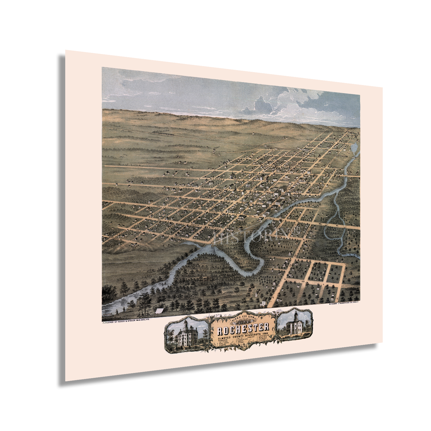 Póster de mapa de Rochester Minnesota 1869 - antiguo mapa de Rochester de MN estampado de arte de pared - Imagen 10 de 16