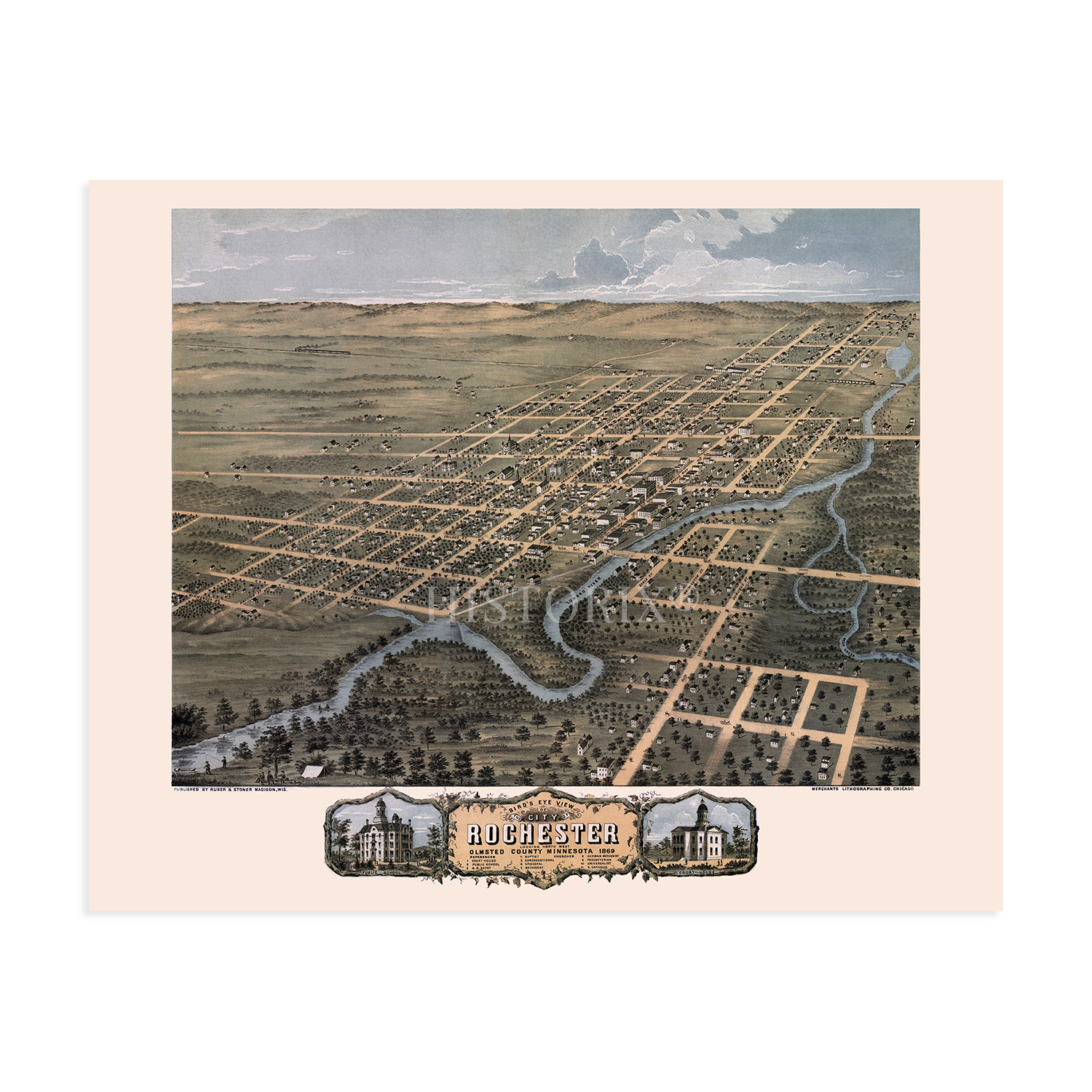 Póster de mapa de Rochester Minnesota 1869 - antiguo mapa de Rochester de MN estampado de arte de pared - Imagen 16 de 16
