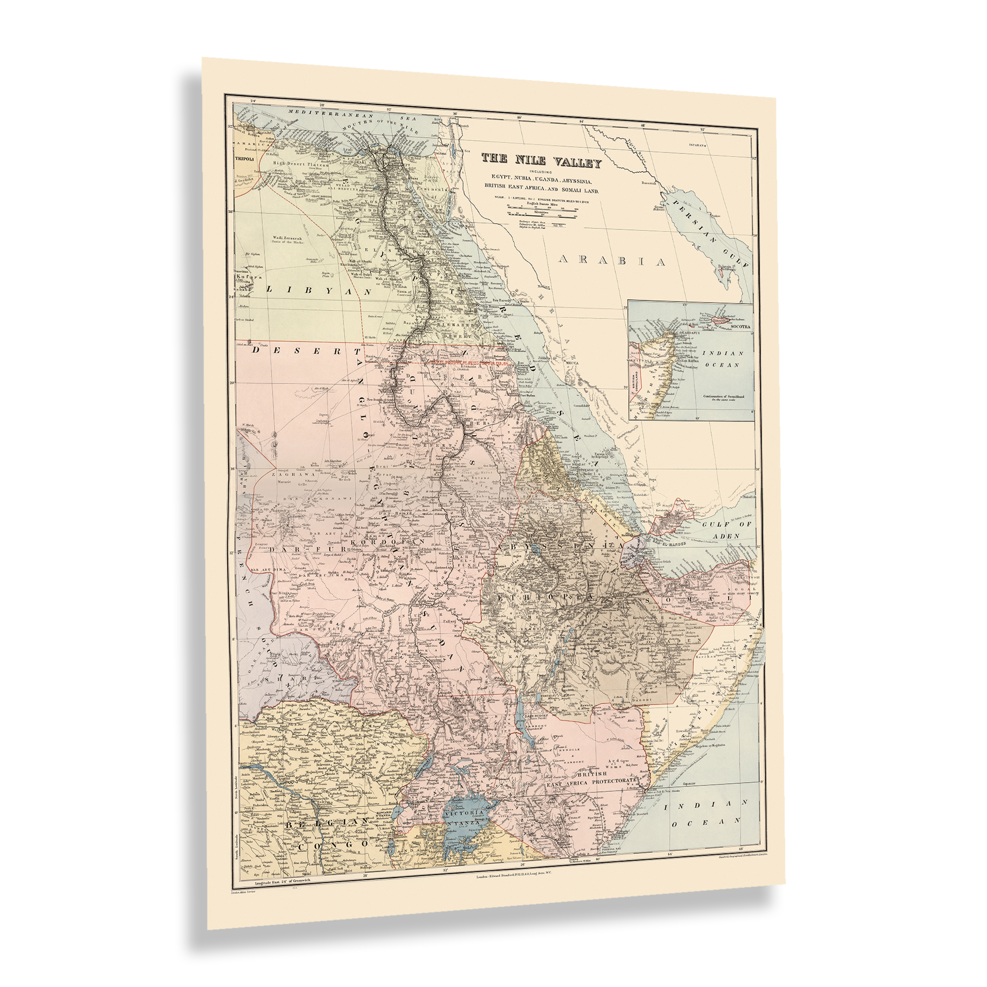 1910 The Nile Valley Egypt Nubia Uganda Abyssinia Map Print Wall Art Poster