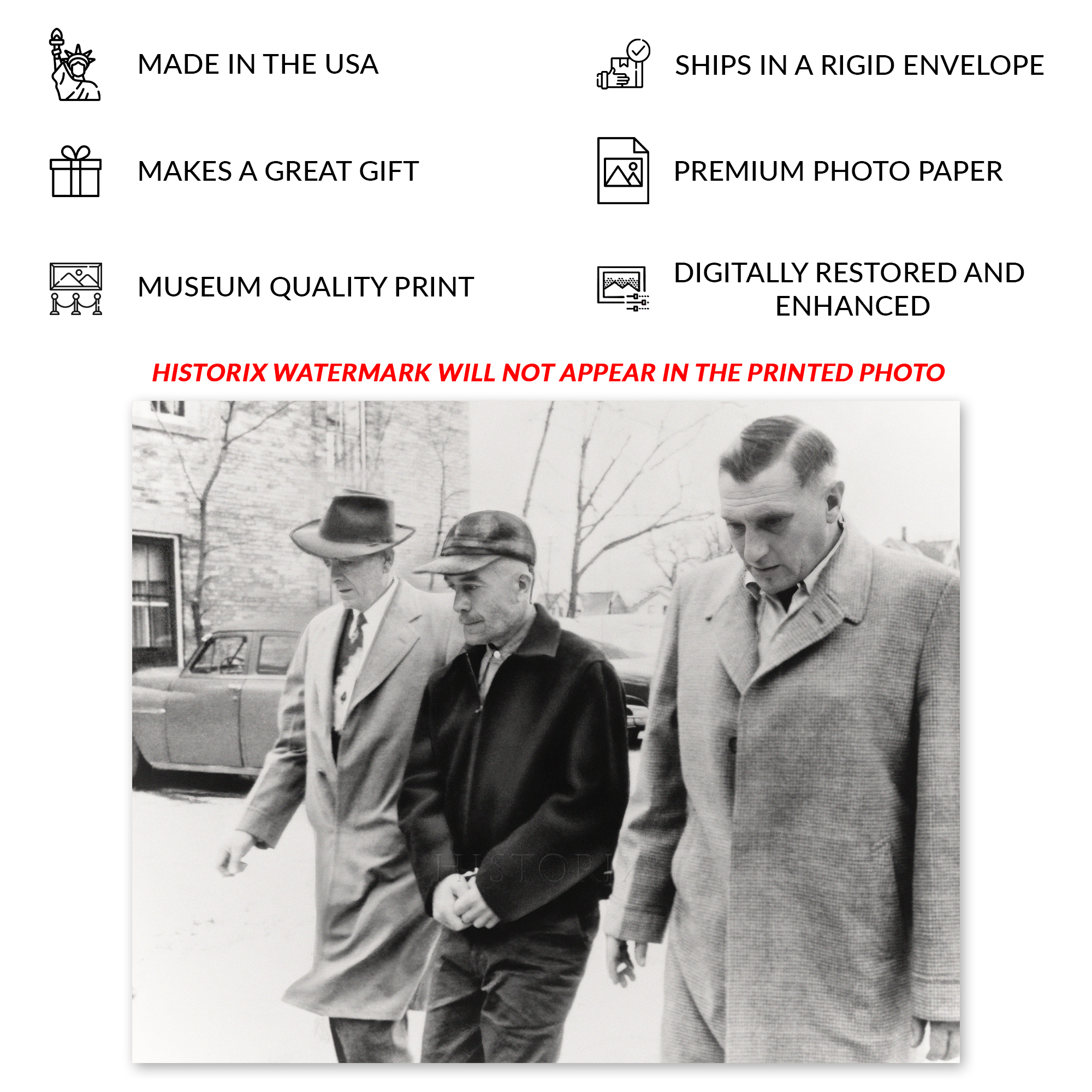 1957 Ed Gein The Butcher of Plainfield Handcuffed Photo Print Poster - Picture 13 of 40