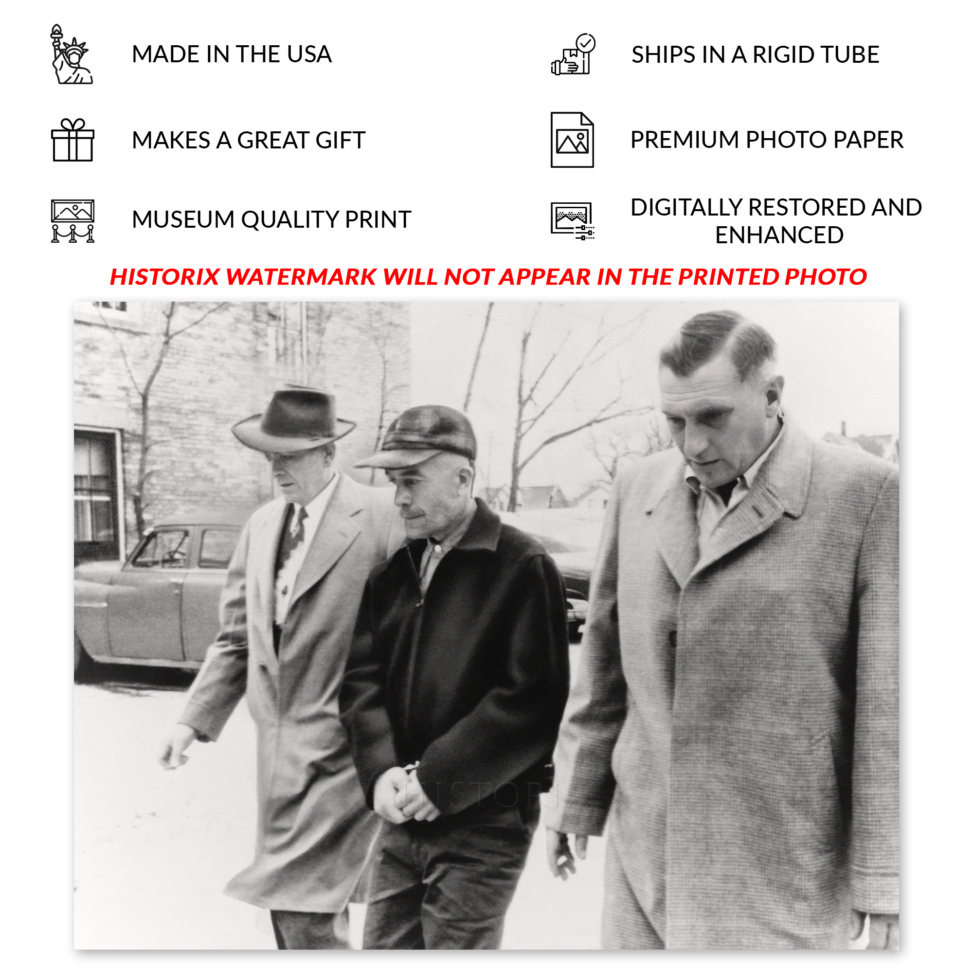 1957 Ed Gein The Butcher of Plainfield Handcuffed Photo Print Poster - Picture 19 of 40