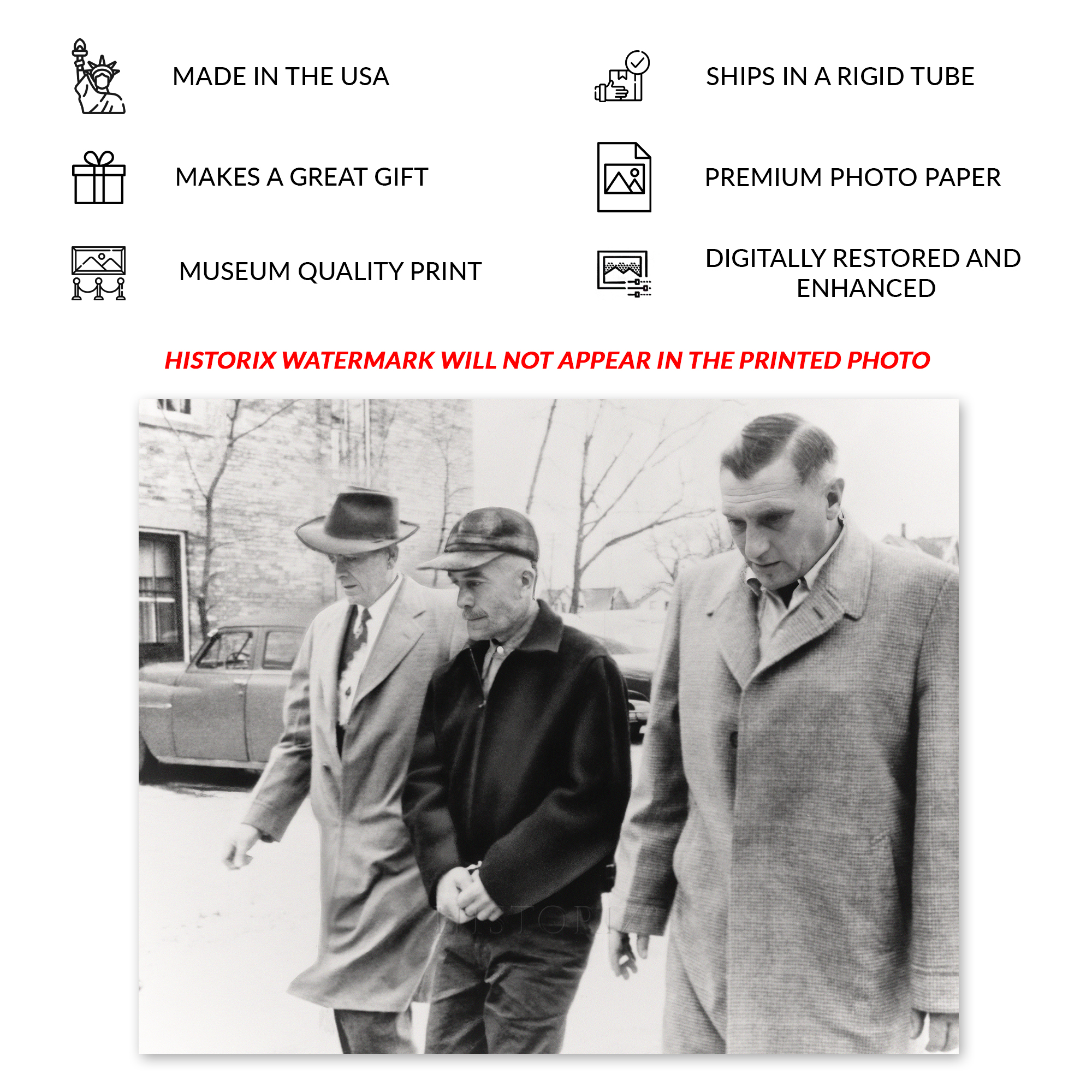 1957 Ed Gein The Butcher of Plainfield Handcuffed Photo Print Poster - Picture 37 of 40