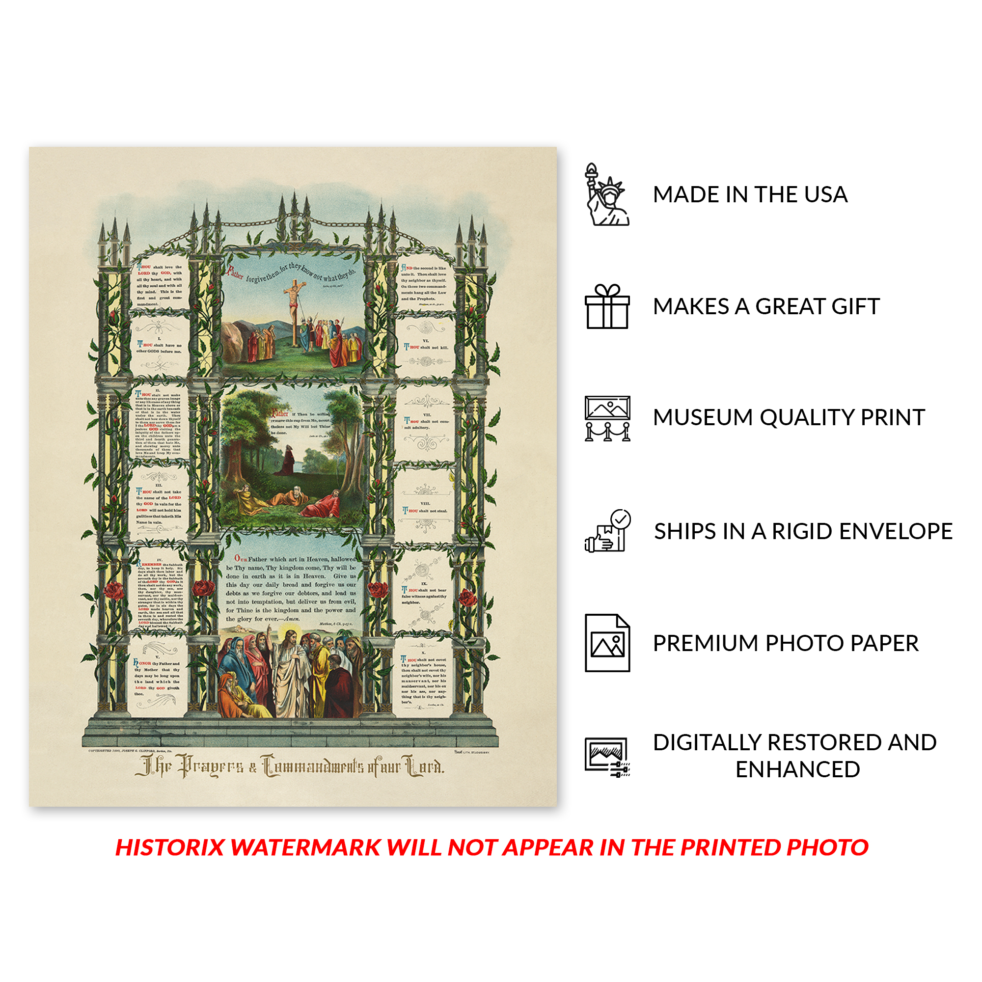1890 The Prayers & The Ten Commandments of Our Lord Poster Print Wall Art - Picture 13 of 40