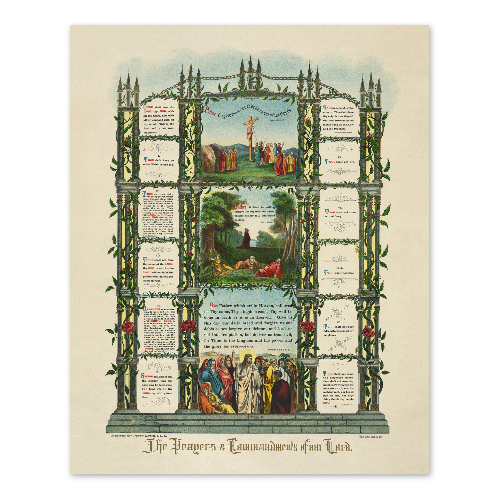 1890 The Prayers & The Ten Commandments of Our Lord Poster Print Wall Art - Picture 11 of 40
