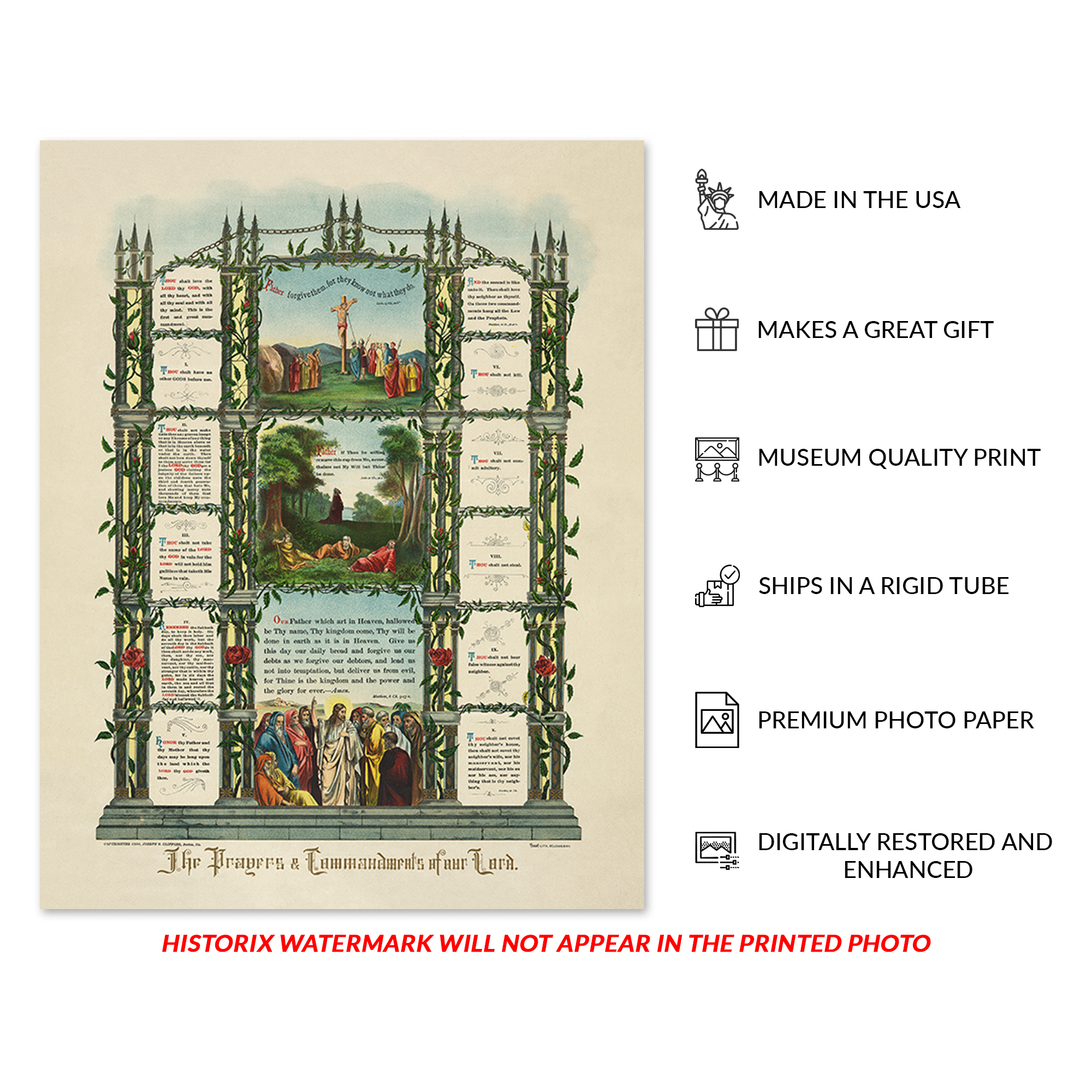 1890 The Prayers & The Ten Commandments of Our Lord Poster Print Wall Art - Picture 19 of 40