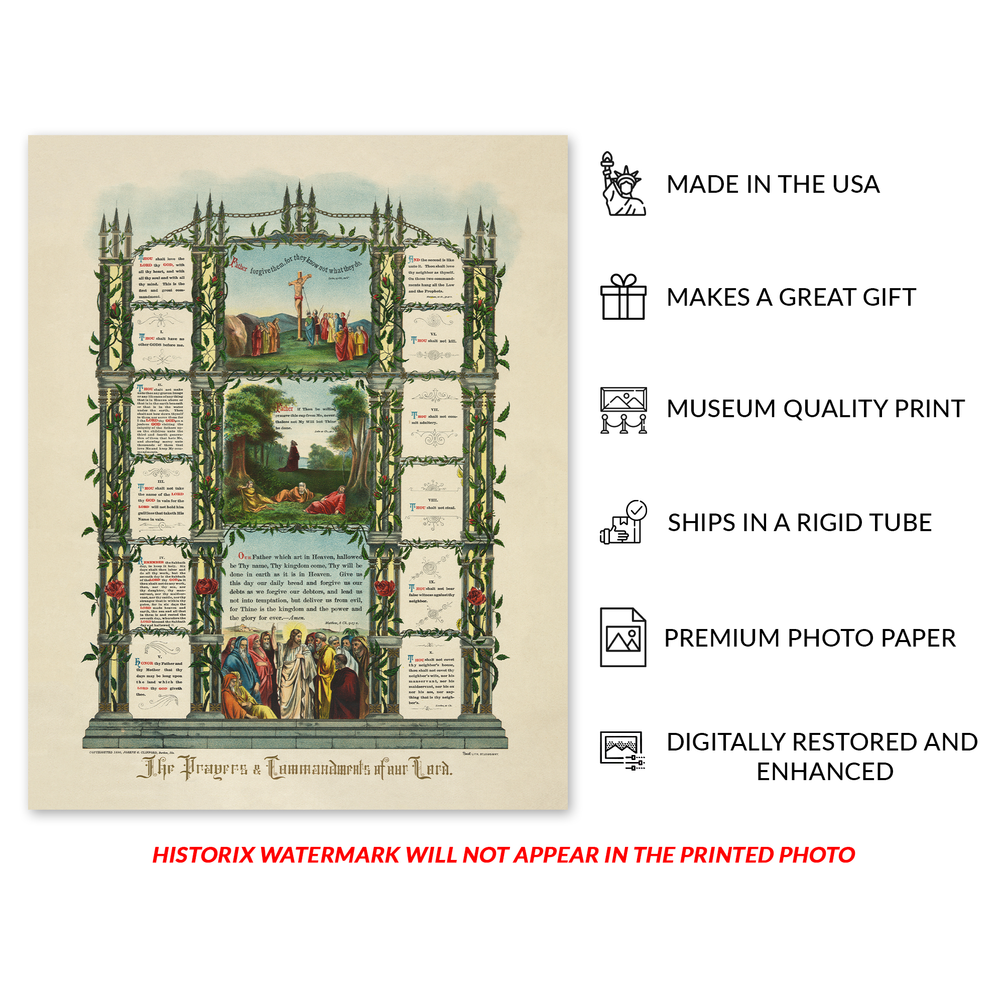 1890 The Prayers & The Ten Commandments of Our Lord Poster Print Wall Art - Picture 25 of 40