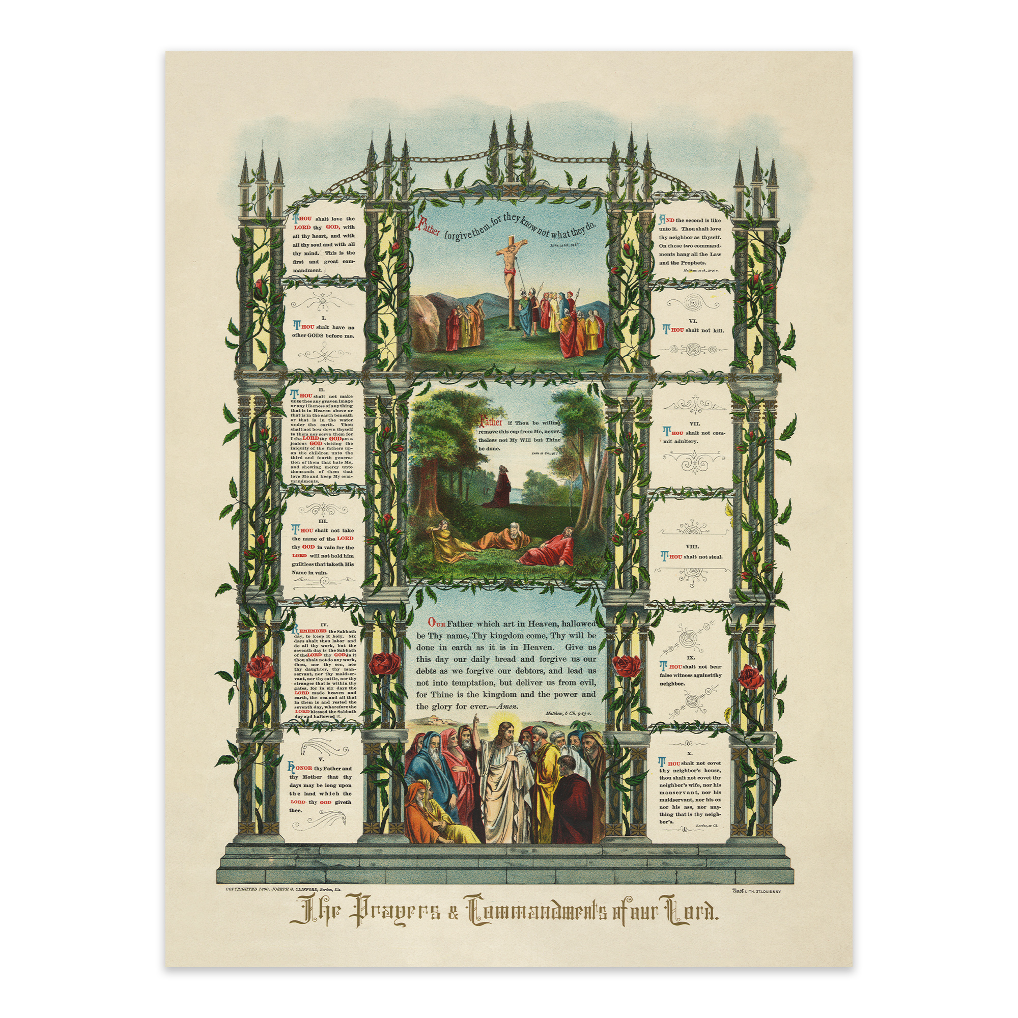 1890 The Prayers & The Ten Commandments of Our Lord Poster Print Wall Art - Picture 29 of 40