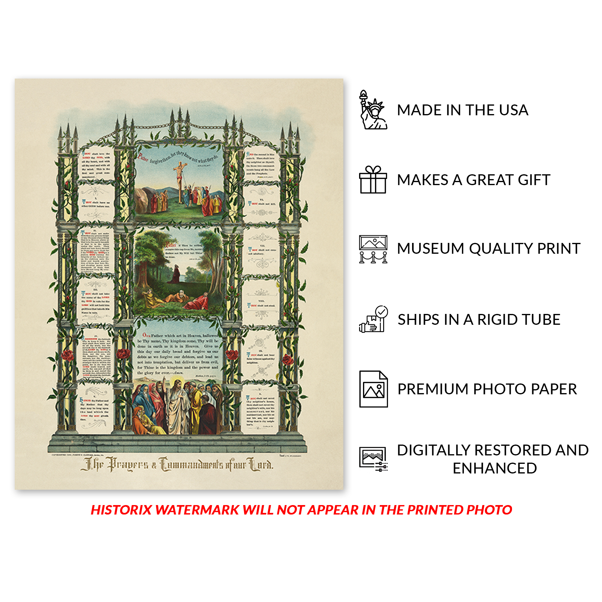 1890 The Prayers & The Ten Commandments of Our Lord Poster Print Wall Art - Picture 37 of 40