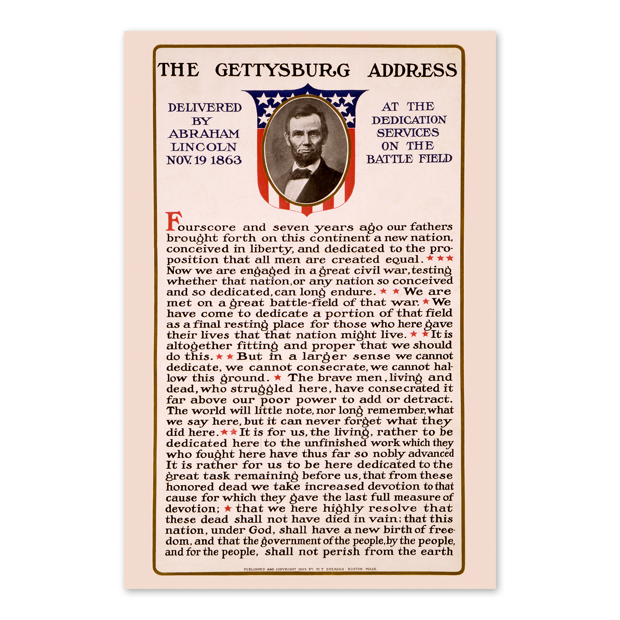 1909 The Gettysburg Address Speech by Abraham Lincoln Poster Print Wall Art