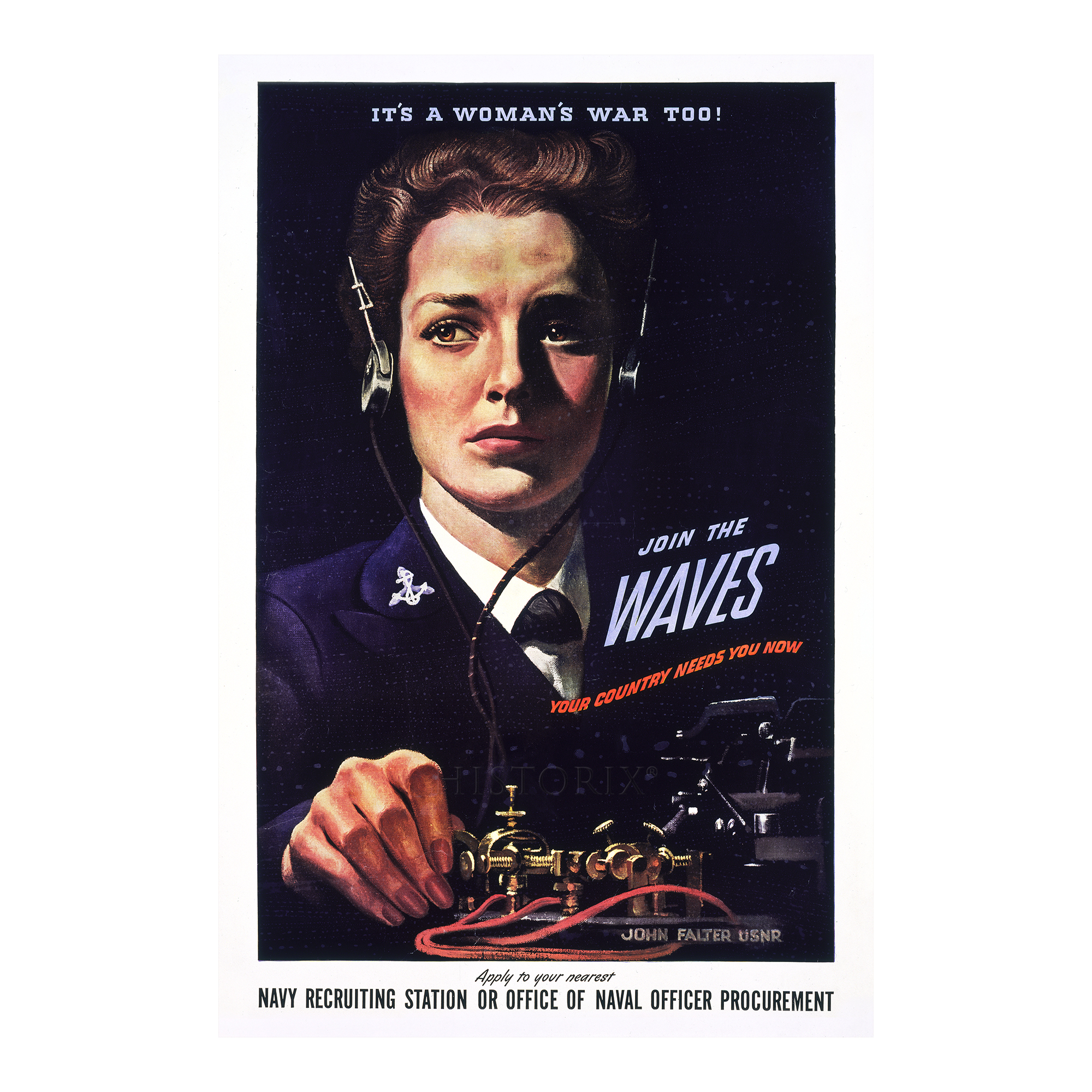 1942 Join the WAVES Navy WWII Women Recruiting Poster Military Propaganda