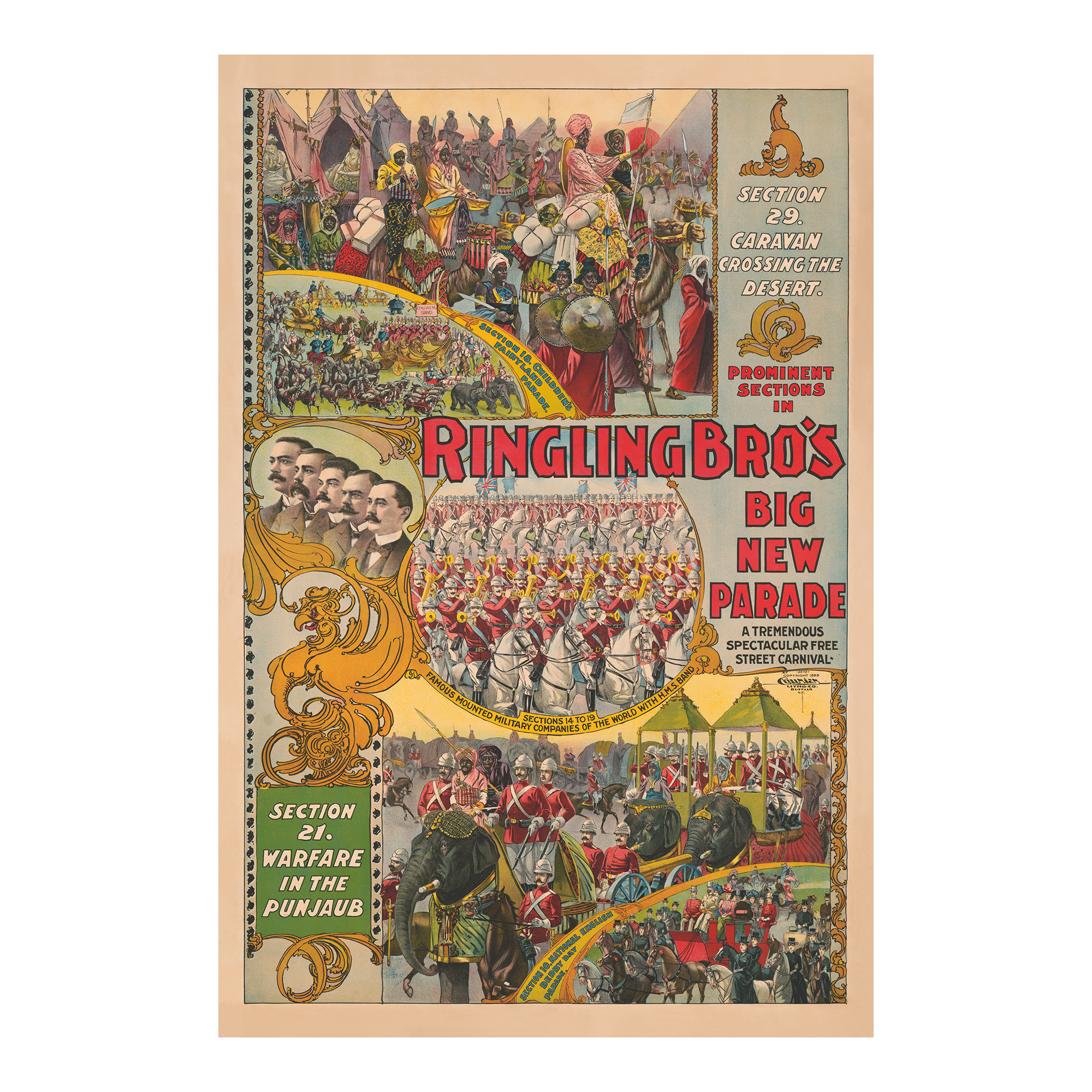 1899 Ringling Bros Circus Poster Street Parade Carnival Victorian Entertainment