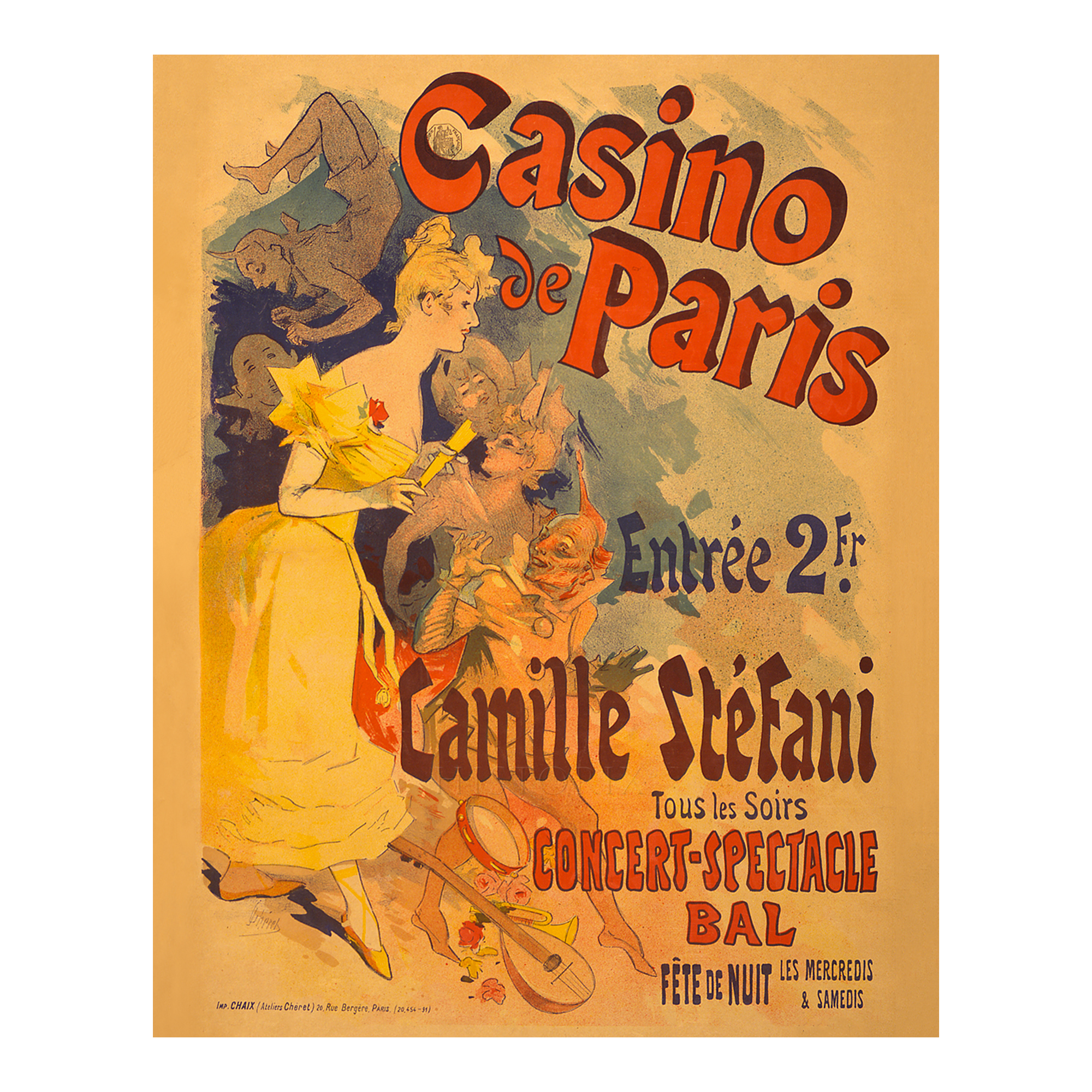 1891 Casino de Paris French Cabaret Poster Belle Époque Music Hall Entertainment