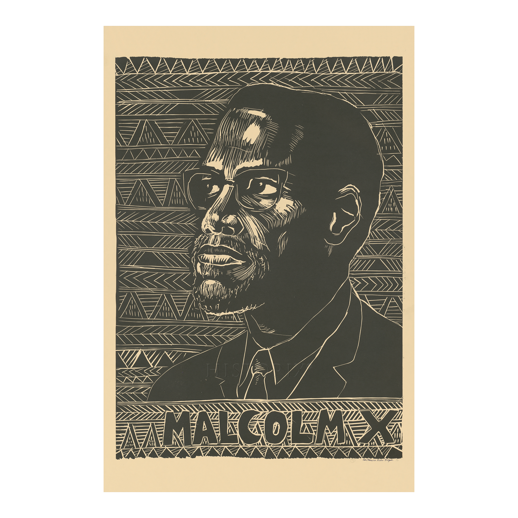 1976 Malcolm X Poster San Francisco Civil Rights Linoleum Cut Art