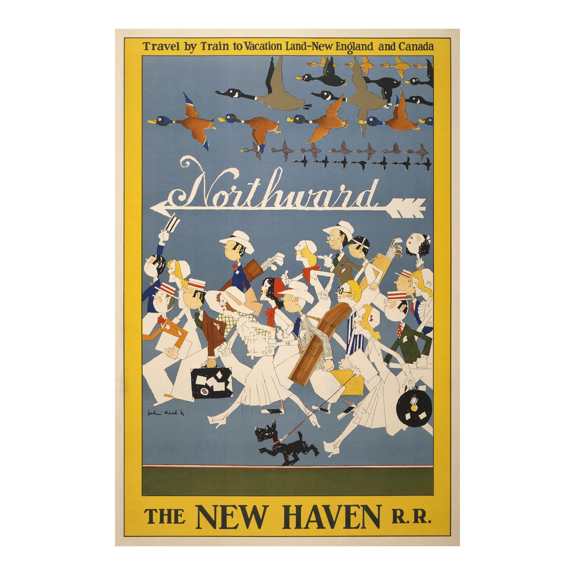 1925 Northward New Haven Railroad Poster New England Vacation Tourism