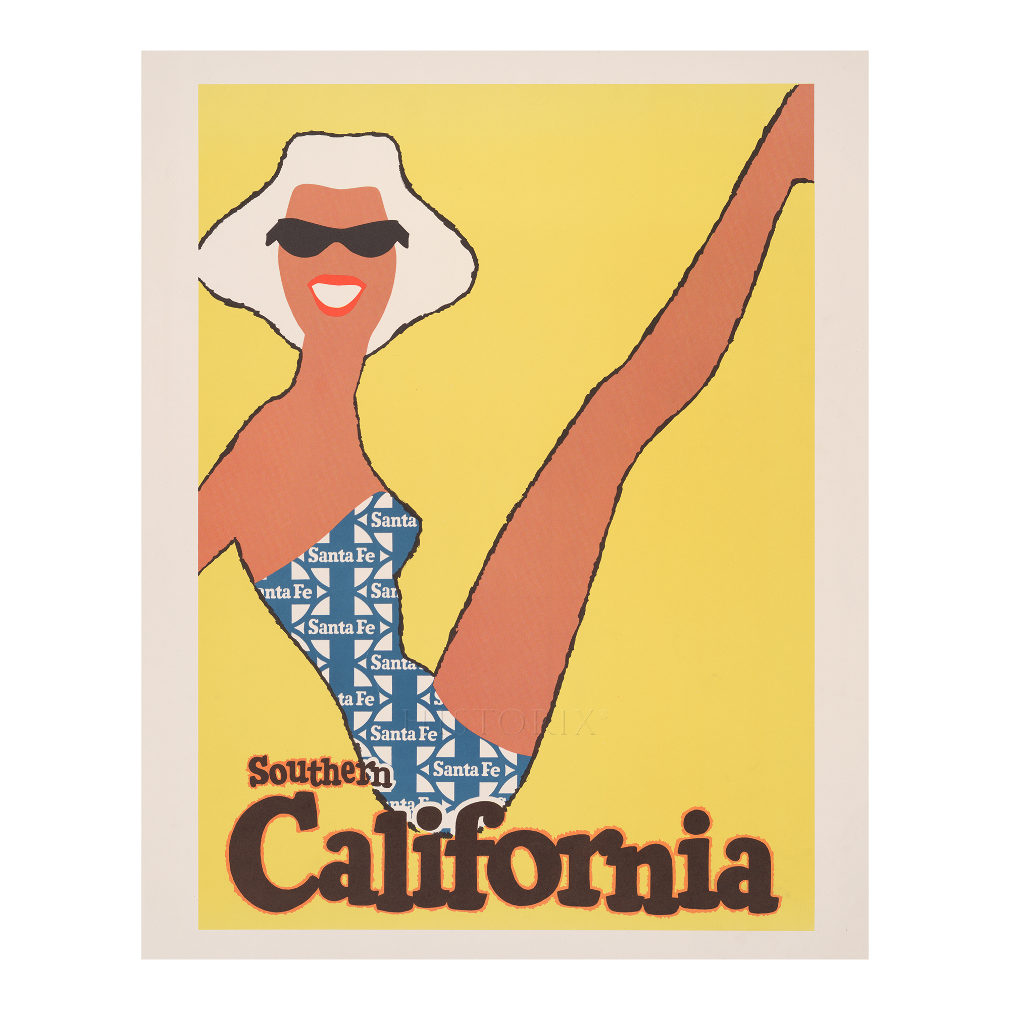 1963 Southern California Beach Railroad Travel Poster Surf Coastal Tourism