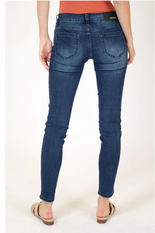 Grace in LA Jeans Women's Distressed Sparkled Side Stripe Skinny Stretch Jeans - Picture 10 of 35