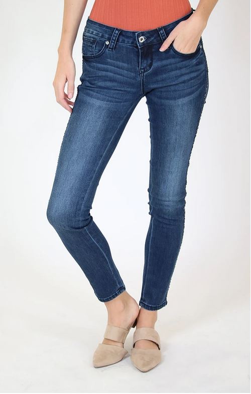 Grace in LA Jeans Women's Distressed Sparkled Side Stripe Skinny Stretch Jeans - Picture 17 of 35