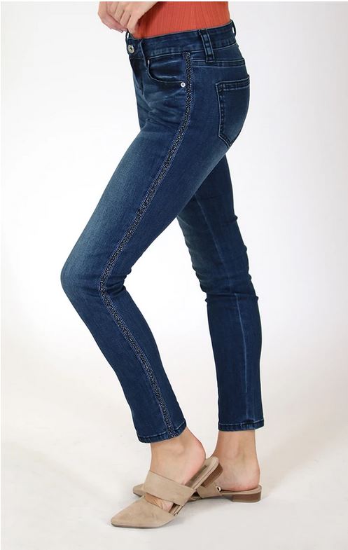 Grace in LA Jeans Women's Distressed Sparkled Side Stripe Skinny Stretch Jeans - Picture 28 of 35