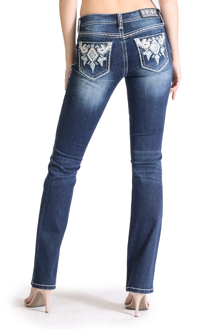 Grace in LA Women's Aztec Embellished Embroidered Bootcut Stretch Jeans - Picture 8 of 16