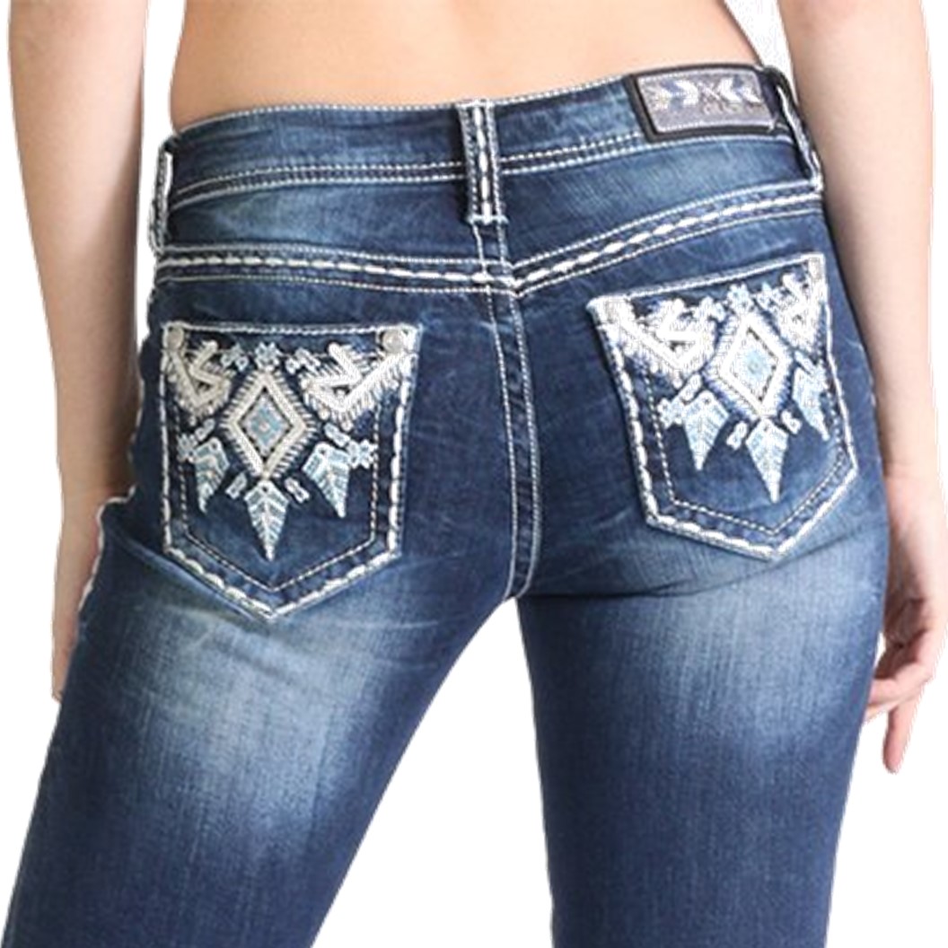 Grace in LA Women's Aztec Embellished Embroidered Bootcut Stretch Jeans - Picture 13 of 16