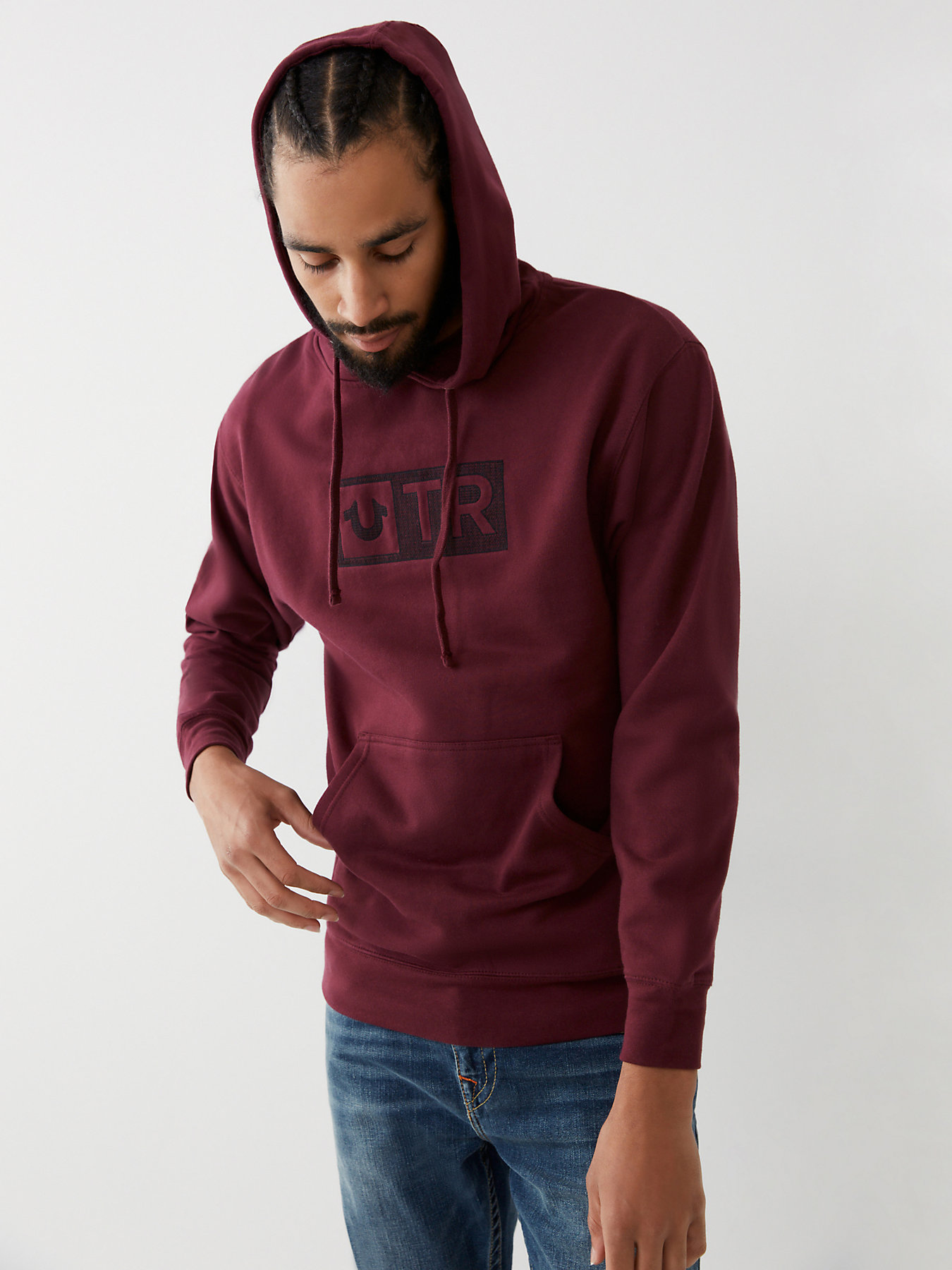 True Religion Men's Embroidered TR Box Logo Pullover Hoodie Sweatshirt - Picture 7 of 8