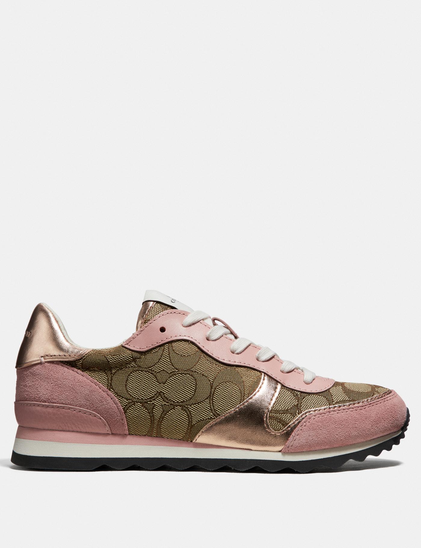 Coach Women's C142 Runner Leather/Suede Shoes in Signature Jacquard -Khaki/Petal - Picture 9 of 11