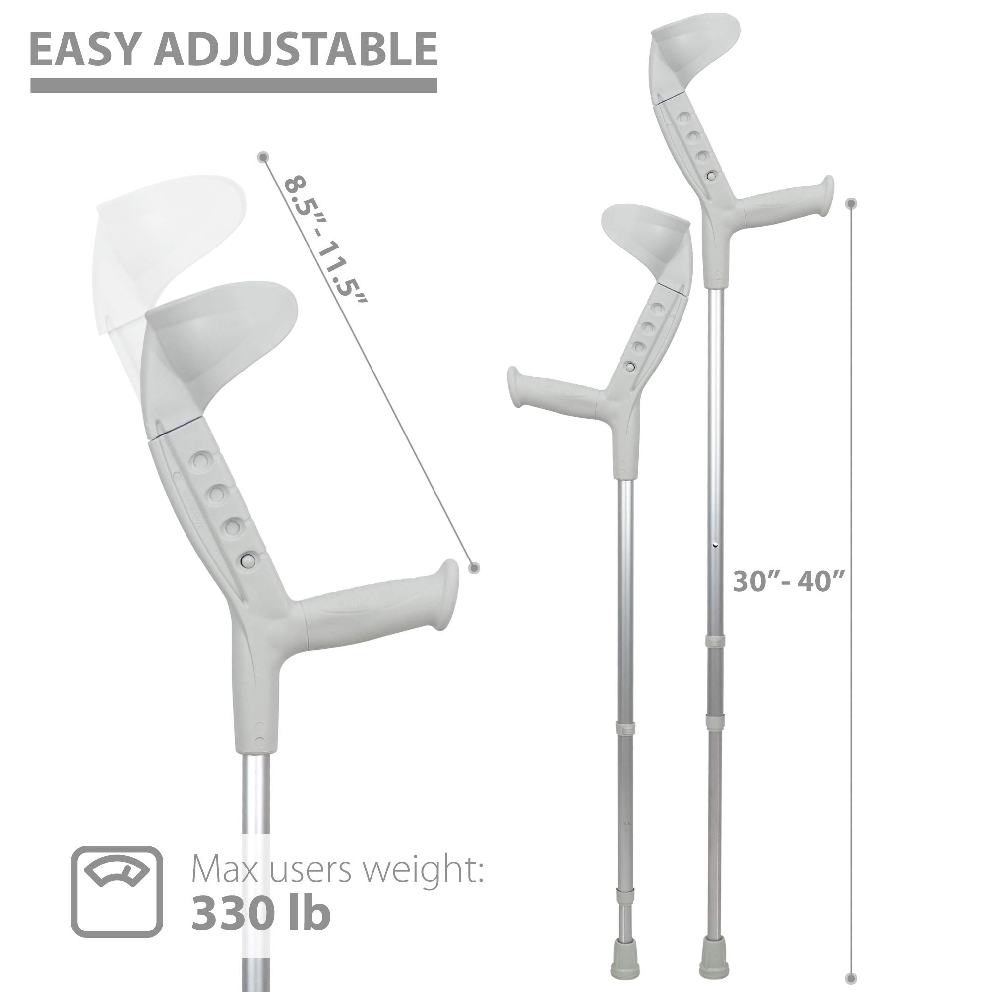 Forearm Crutch with Adjustable Arm Support, Ergonomic Comfortable Wrist