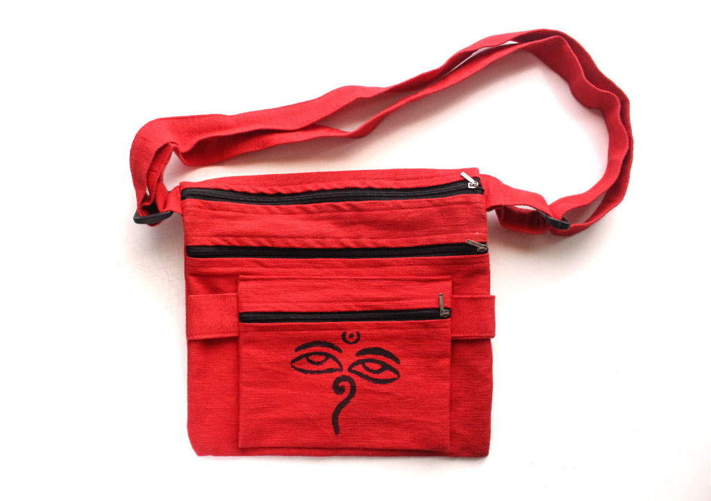Bolso de transporte lateral de algodón estampado con ojos de Buda - Imagen 6 de 11