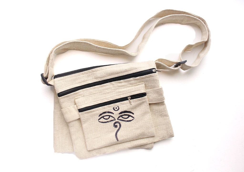 Bolso de transporte lateral de algodón estampado con ojos de Buda - Imagen 8 de 11