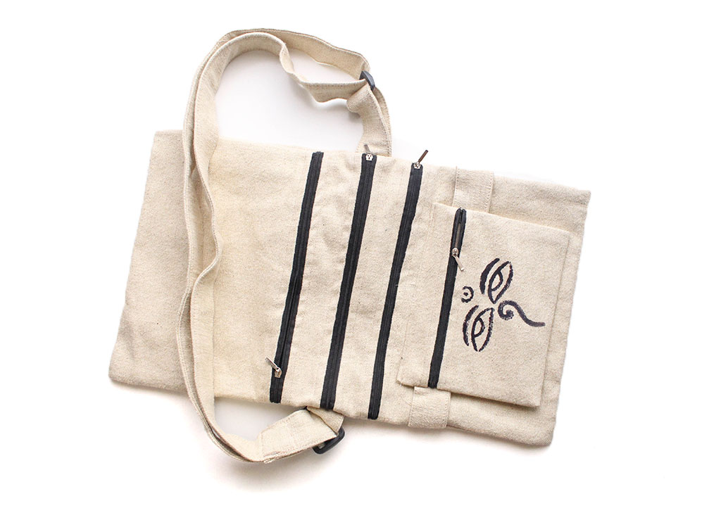 Bolso de transporte lateral de algodón estampado con ojos de Buda - Imagen 9 de 11