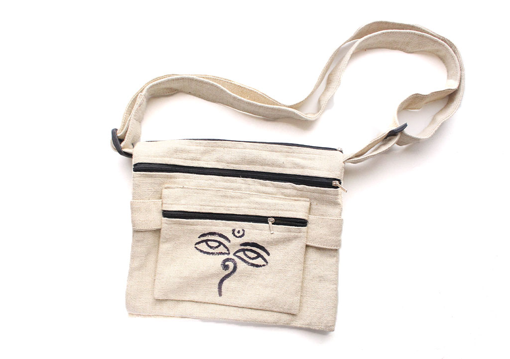 Bolso de transporte lateral de algodón estampado con ojos de Buda - Imagen 7 de 11