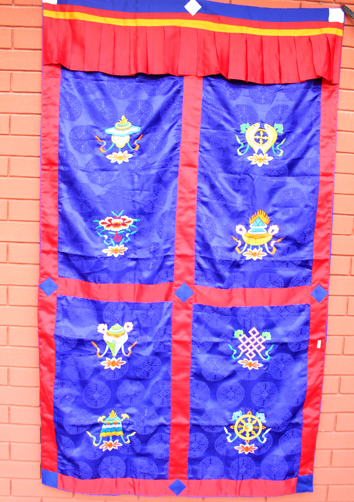 8 Auspicious Symbol Embroidered Silk Fabric Tibetan Door Curtain - Picture 15 of 21