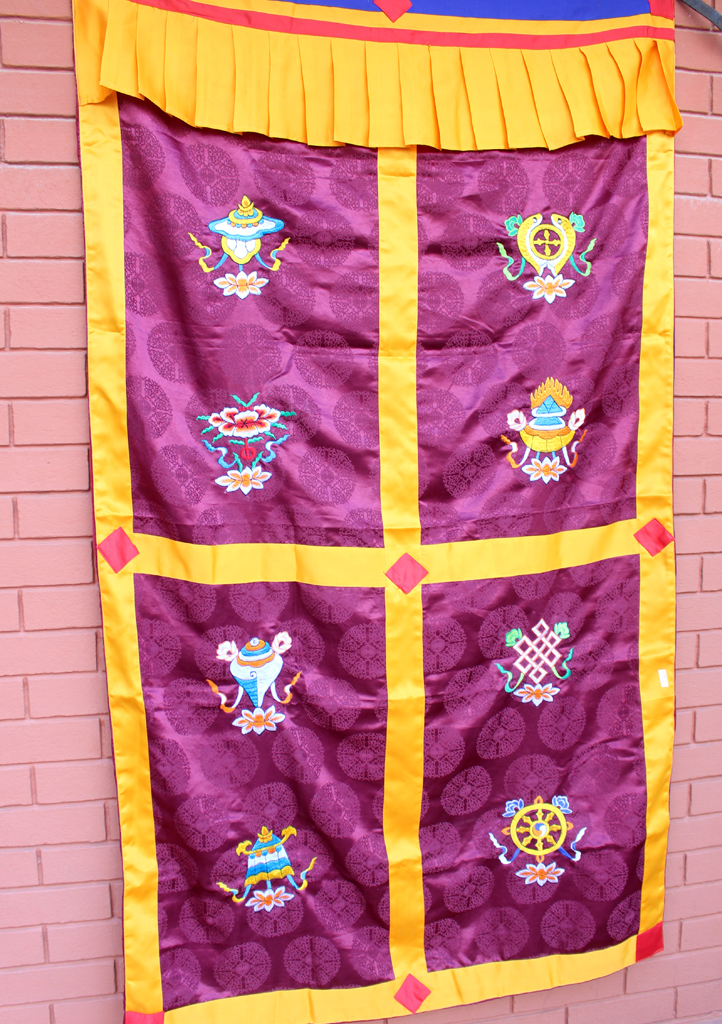 8 Auspicious Symbol Embroidered Silk Fabric Tibetan Door Curtain - Picture 18 of 21