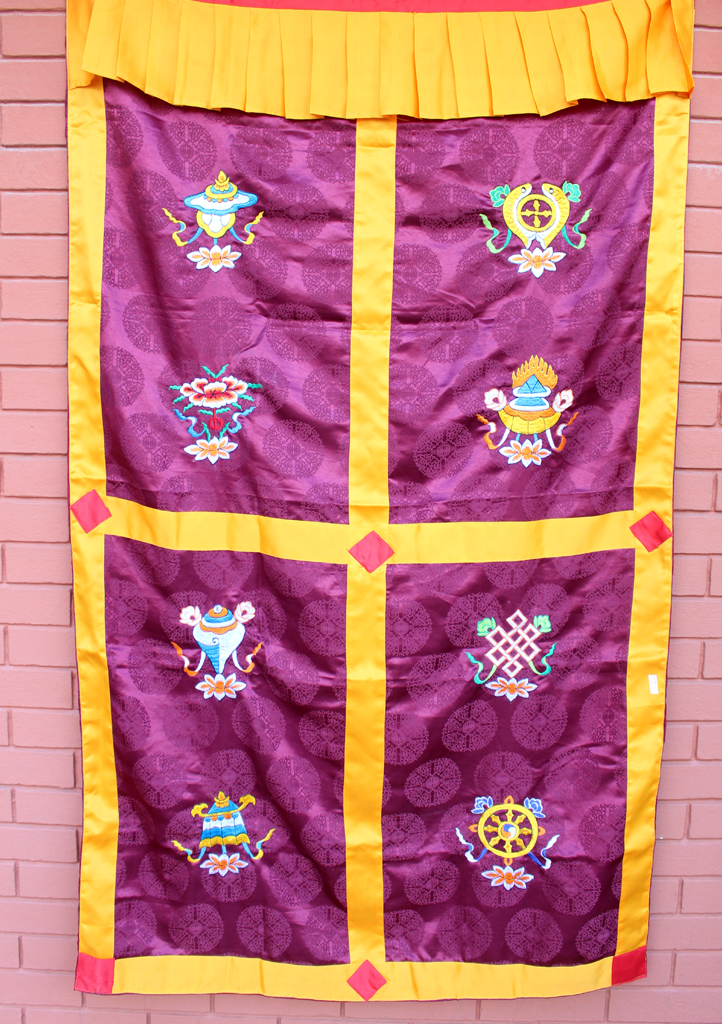 8 Auspicious Symbol Embroidered Silk Fabric Tibetan Door Curtain - Picture 21 of 21