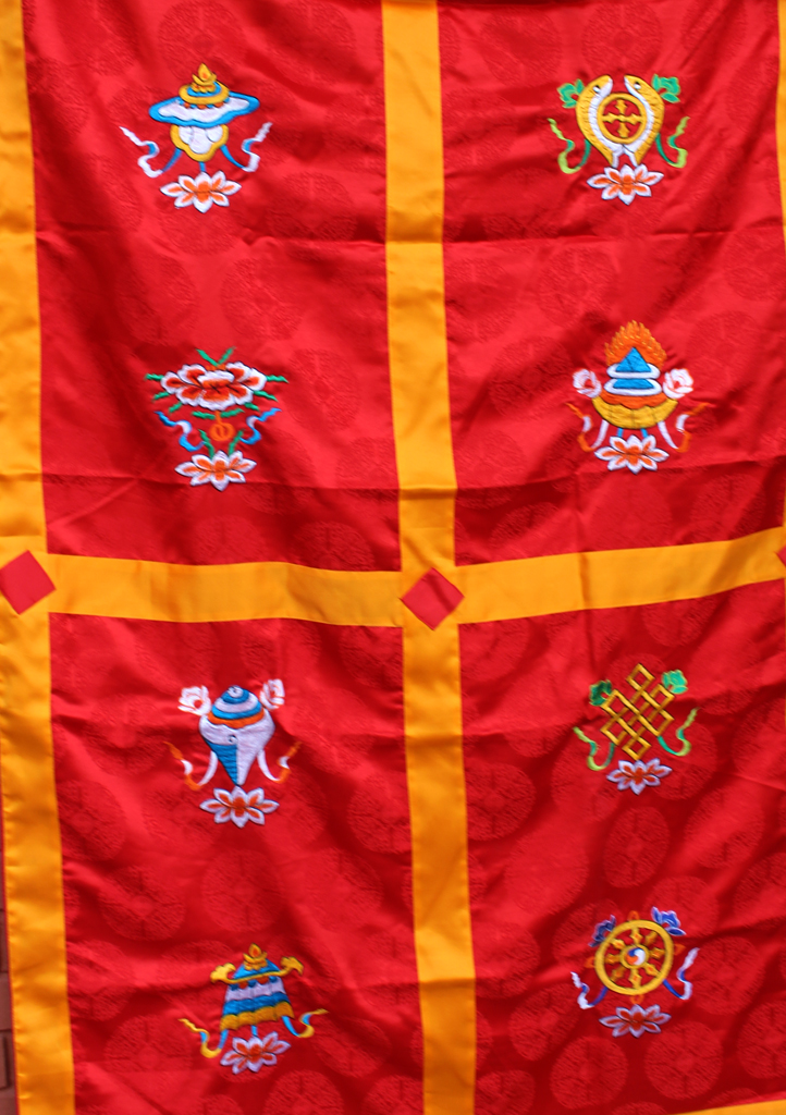 8 Auspicious Symbol Embroidered Silk Fabric Tibetan Door Curtain - Picture 10 of 21