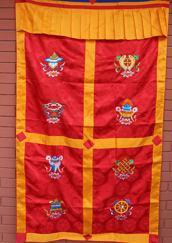 8 Auspicious Symbol Embroidered Silk Fabric Tibetan Door Curtain - Picture 9 of 21