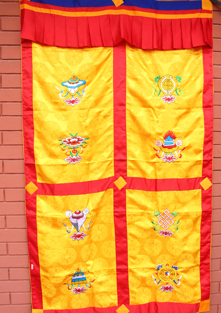 8 Auspicious Symbol Embroidered Silk Fabric Tibetan Door Curtain - Picture 12 of 21