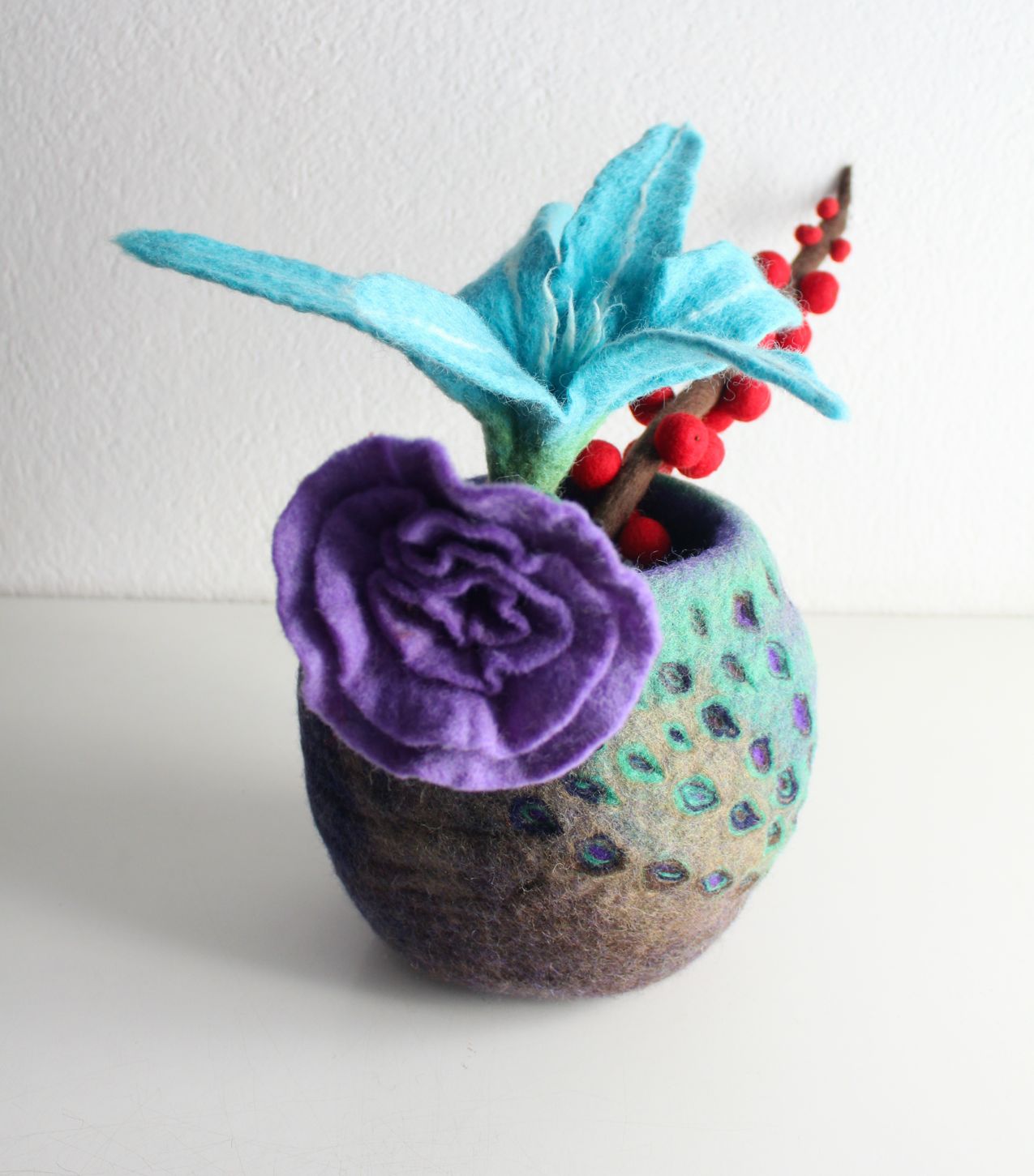 Colorful Felt Wool Flower Vase, Felt Flower, Felt Flower Basket, Felt