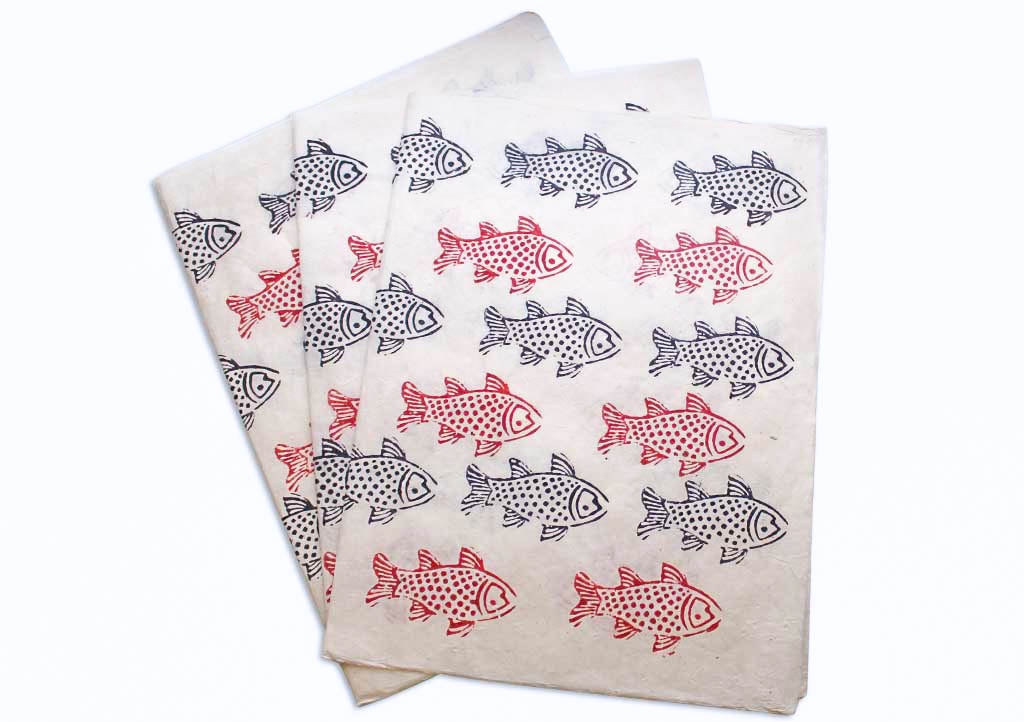 Fish Printed Handmade Lokta Paper Wrapping Sheets - Picture 7 of 9