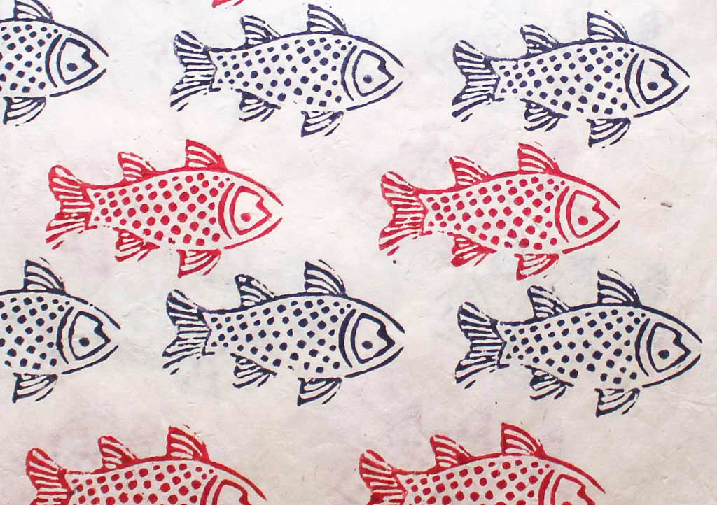 Fish Printed Handmade Lokta Paper Wrapping Sheets - Picture 6 of 9
