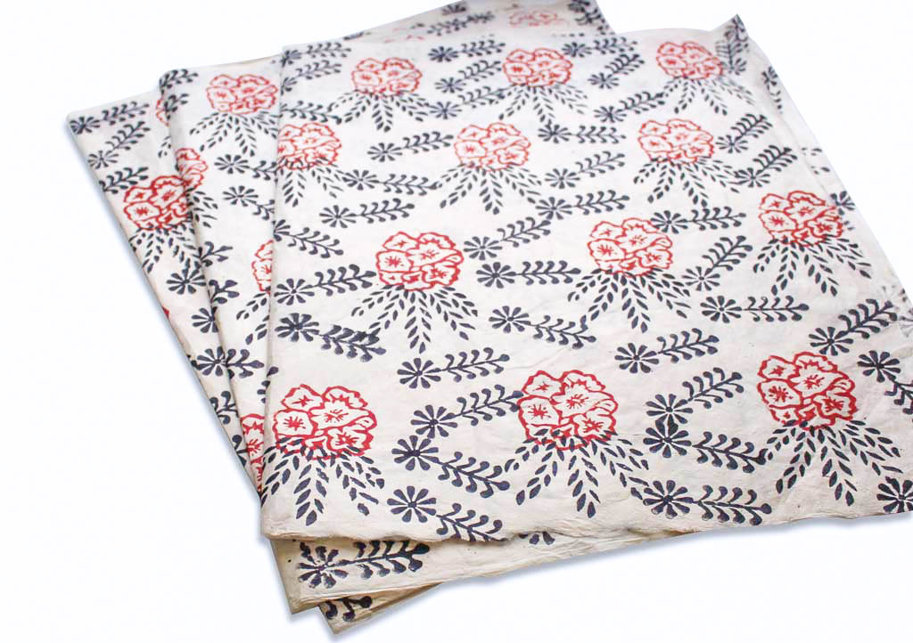 Beautiful Flower Printed Lokta Paper Handmade Wrapping Sheets - Picture 4 of 9